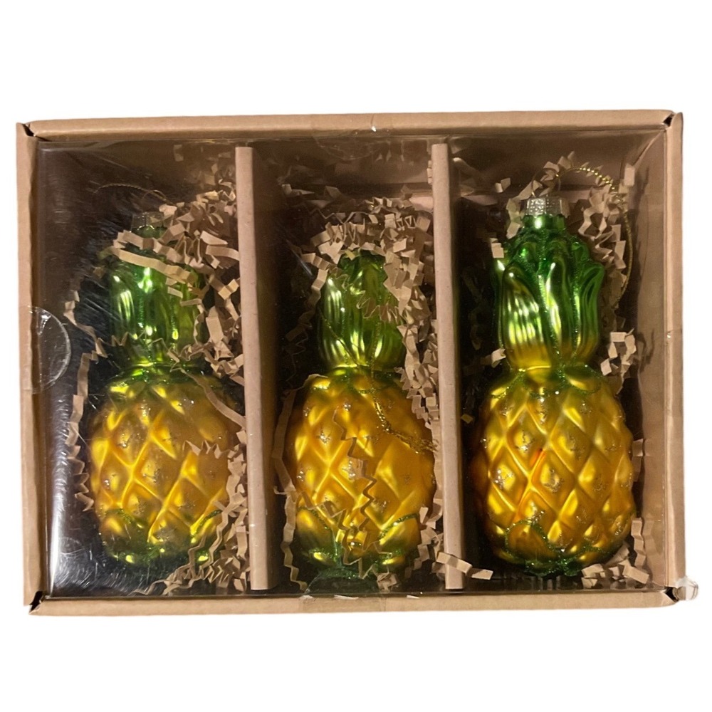 Holly & Moss Glass Ornaments Unisex OS Yellow Excellence Set of 3 Pineapple